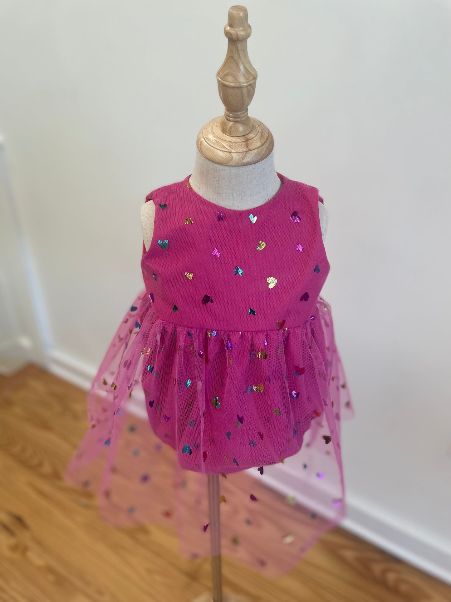 Pink Rainbow Hearts Confetti Tulle Romper