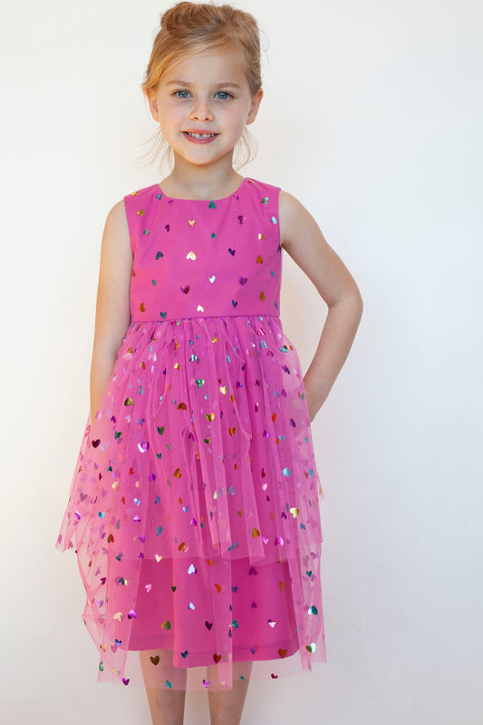 Pink Rainbow Hearts Confetti Dress