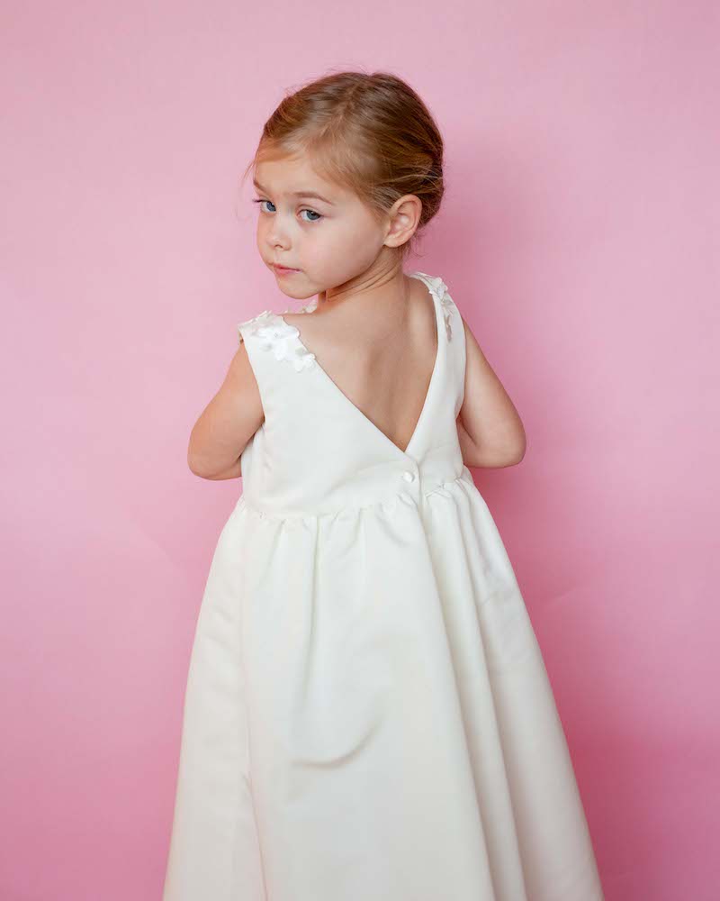 Isla white flower girl dress with floral appliqué