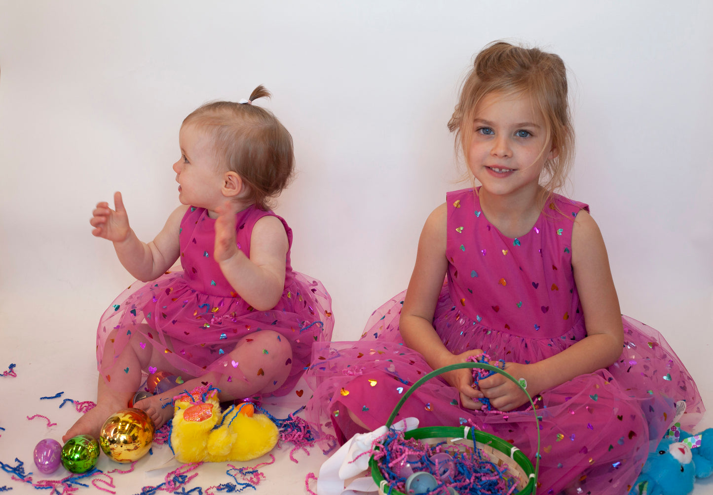 Pink Rainbow Hearts Confetti Tulle Romper