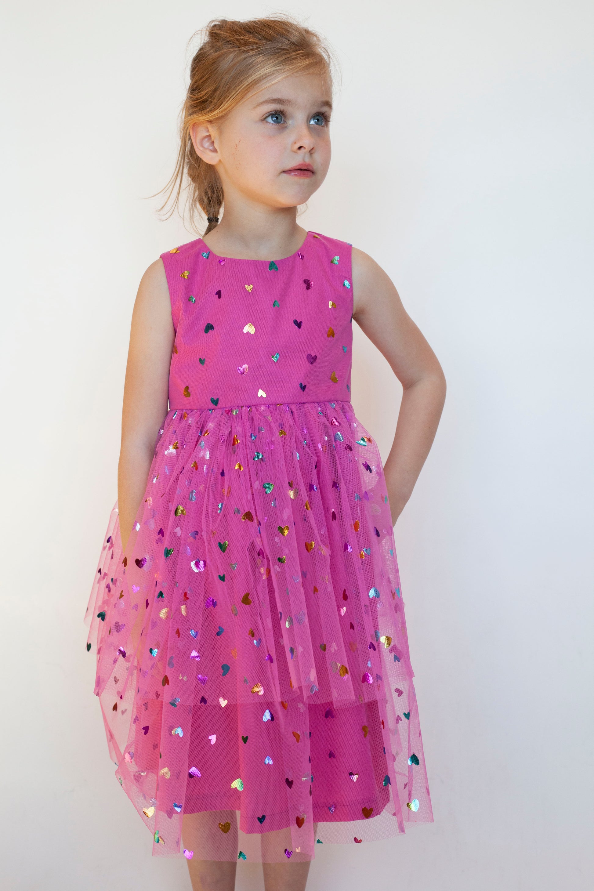 Pink Rainbow Hearts Confetti Dress Evelyn James Pink Rainbow Hearts Confetti Dress Evelyn James