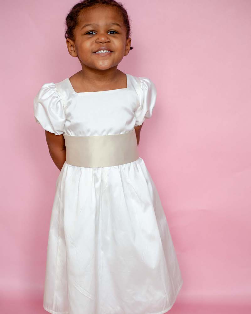 Ivory Taffeta Puff Sleeve Flower girl dress